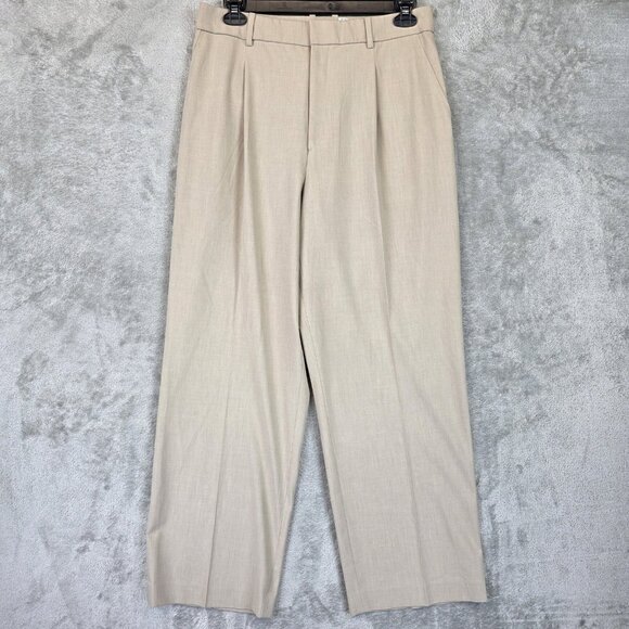 Uniqlo Pants Mens Size XL Beige Dress Trouser Pleated Front XL Office Work - Picture 1 of 9